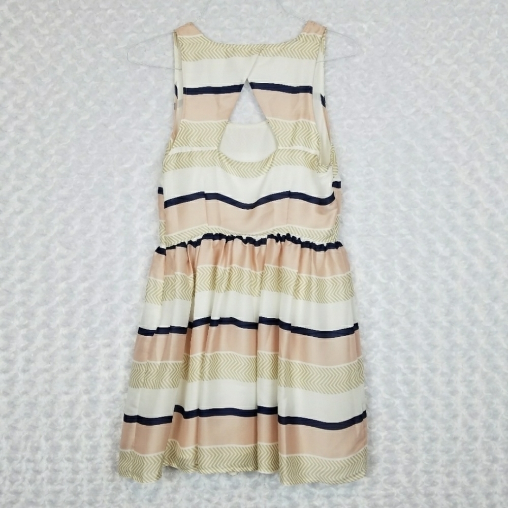BB Dakota Blush Pink and Navy Striped A-Line Dress with Back Cutout Size 8 - Picture 5 of 6